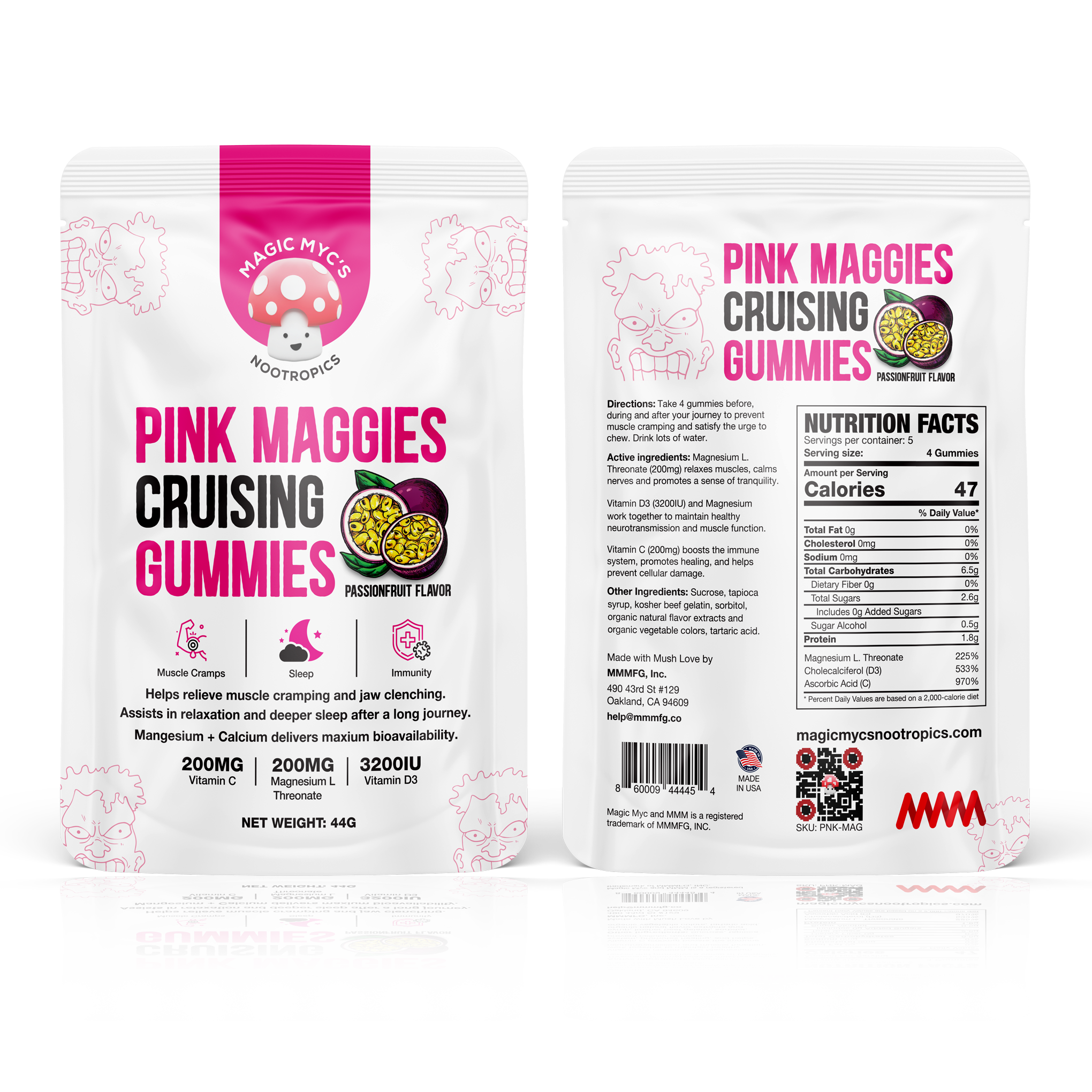 Pink Maggies Gummies w/ Magnesium L. Threonate - For lockjaw & muscle cramps.